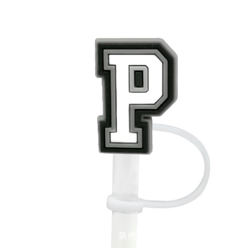 Wholesale of 10pcs Black and White English Letters Silicone Straw Sets